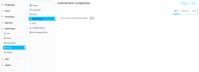 Authentication Policy Configuration Screen