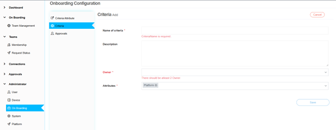 Criteria Configuration Screen