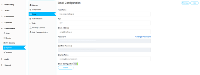Email Configuration Screen