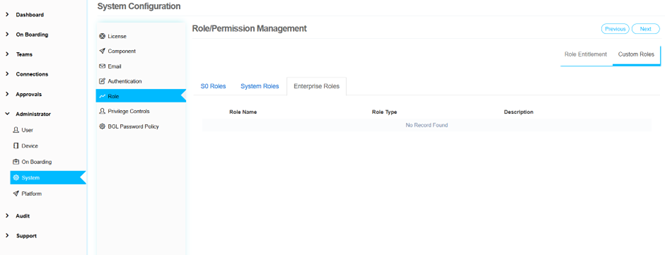 Enterprise Roles Screen