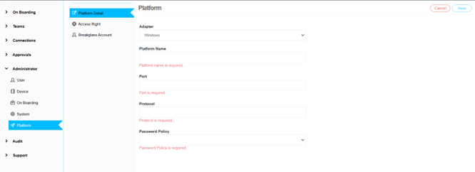 Platform Configuration Screen