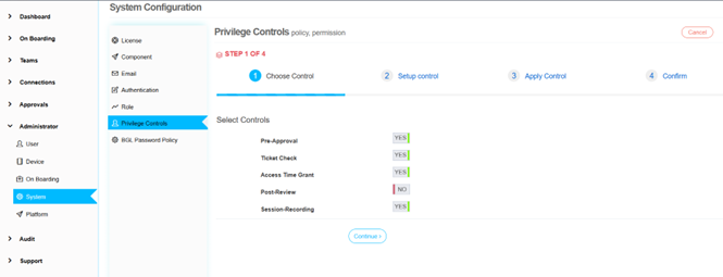 Privilege Controls Policy Screen