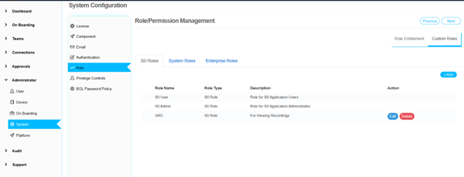 Role Management and Configuration Screen