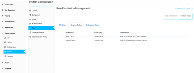 System Roles Screen