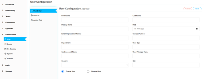 User Management Screen